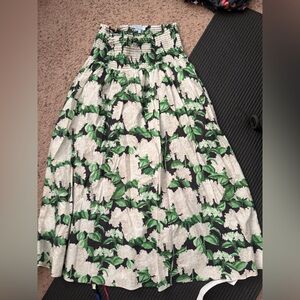 Hill House White and Green Floral Maxi Skirt